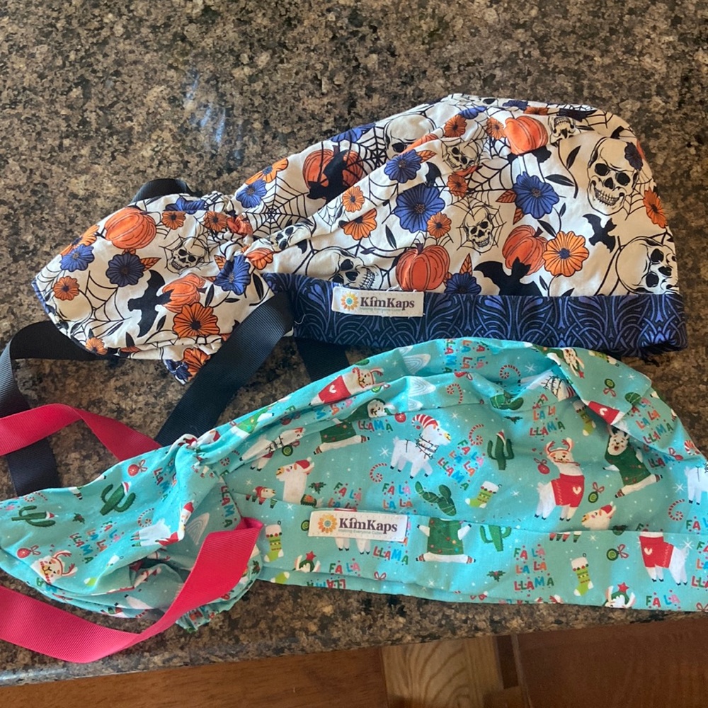 Kim’s Kaps scrub caps (Halloween and Holiday)